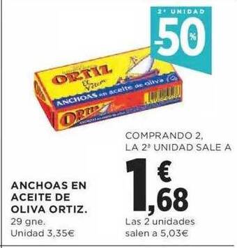 Hipercor 2a Unidad -50% Anchoas En Aceite De Oliva Ortiz oferta