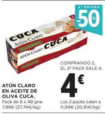 Hipercor 2a Unidad -50% Atún Claro En Aceite De Oliva Cuca oferta