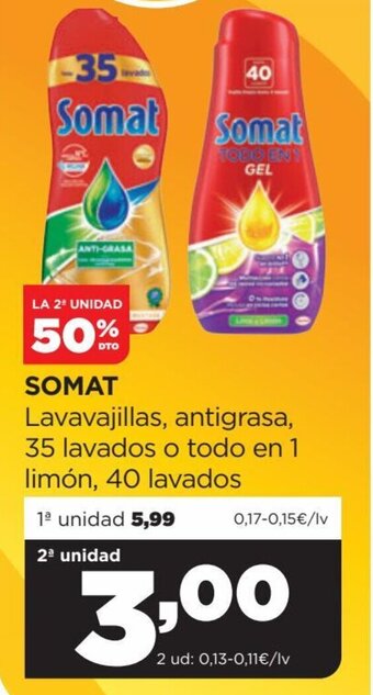 Alimerka Somat Lavavajillas, Antigrasa, 35 Lavados o Todo en 1 Limón, 40 Lavados oferta