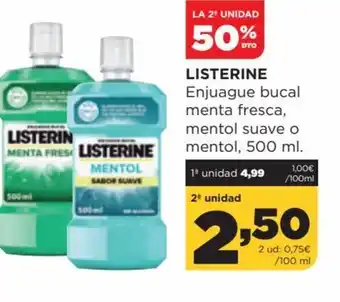 Alimerka Listerine Enjuague Bucal Menta Fresca, Mentol Suave o Mentol, 500 ml oferta