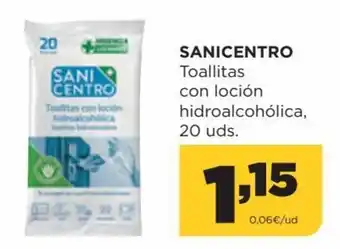 Alimerka Sanicentro Toallitas Con Loción HIdroalcohólica, 20 Uds. oferta