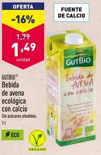 ALDI GutBio® Bebida de Avena Ecológica Con Calcio 1 l oferta