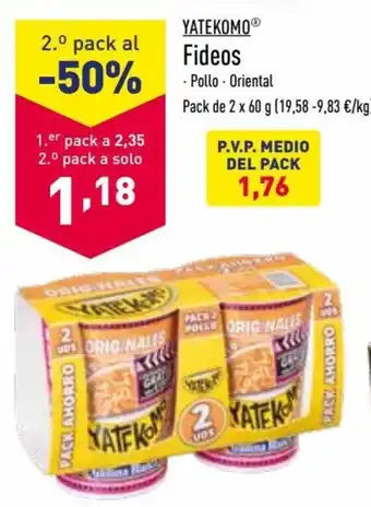 ALDI Yatekomo® Fideos Pack de 2 x 60 g oferta