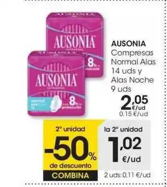 Eroski Ausonia Compresas Normal Alas 14 Uds Y Alas Noche 9 Uds oferta