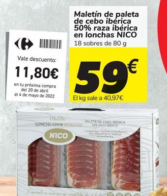 Carrefour Maletín de paleta de cebo ibérica 50% raza ibérica en lonchas nico oferta