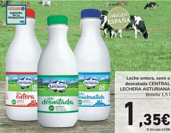 Carrefour Leche entera, semi o desnatada central lechera asturiana oferta
