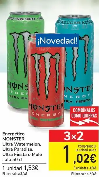 Carrefour Energético monster ultra watermelon, ultra paradise, ultra fiesta o mule oferta
