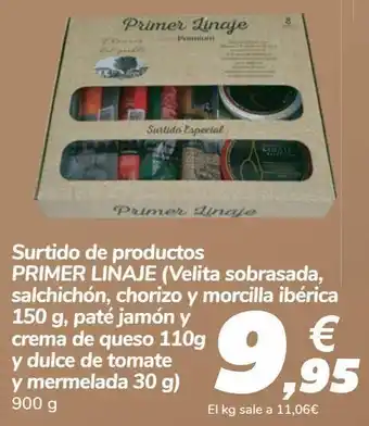 Carrefour Surtido de productos primer linaje (velita sobrasada, salchichón, chorizo y morcilla ibérica 150g, paté jamón y crema de ques oferta