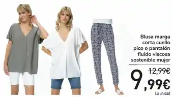 Carrefour Blusa marga corta cuello pico o pantalón fluido viscosa sostenible mujer oferta