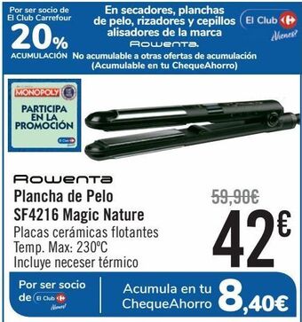Carrefour Rowenta plancha de pelo sf4216 magic nature oferta