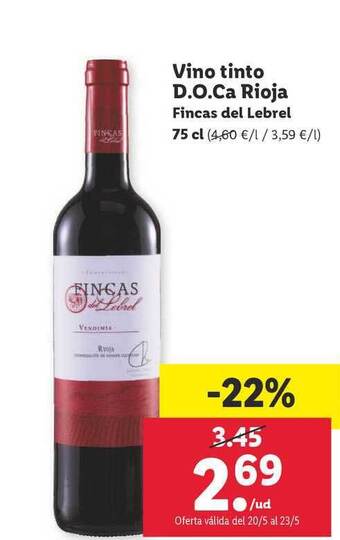 Lidl Fincas del Lebrel Vino Tinto D.O.Ca Rioja 75cl oferta