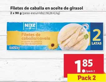 Lidl Nixe Filetes De Caballa En Aceite De Girasol 2 x 90g oferta
