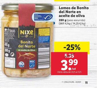 Lidl Nixe Lomos De Bonito Del Norte En Aceite De Oliva 280g oferta