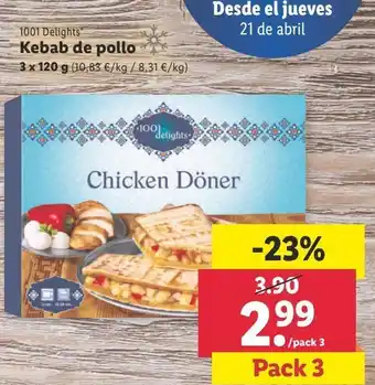 Lidl Kebab de pollo 1001 delights oferta