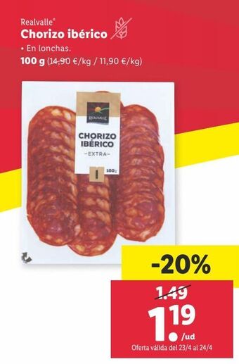 Lidl Chorizo ibérico realvalle oferta