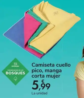 Carrefour Camiseta cuello pico, manga corta mujer oferta