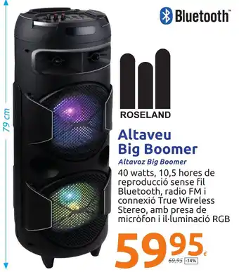 Action Roseland Altaveu Big Boomer Altavoz Big Boomer 40 watts, 10,5 hores de reproduccíó sense fil Bluetooth, radio FM i connexió oferta