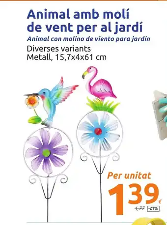 Action Animal amb molí de vent per al jardí Animal con molina de vienta para jardín Diverses variants Metall, 15,7x4x61 cm oferta