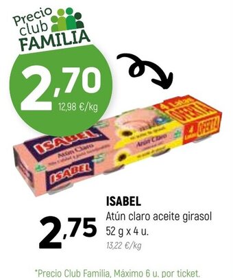 Coviran Isabel Atún Claro Aceite Girasol 52 g x 4 u. oferta