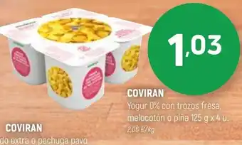 Coviran Coviran Yogur 0% Con Trozos Fresca Melocotón o Piña 125 g x 4 u. oferta