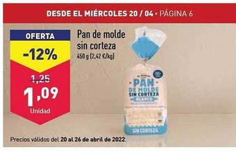 ALDI Pan De Molde Sin Corteza oferta