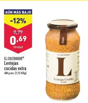 ALDI El Cultivador Lentejas cocidas extra 400g oferta