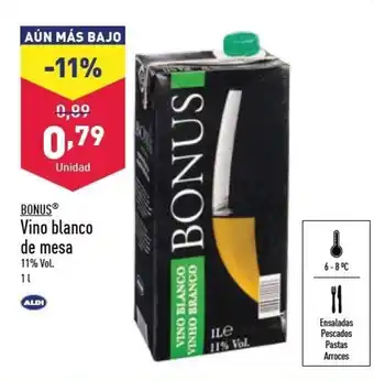 ALDI Bonus Vino blanco de mesa 11% Vol. 1 L oferta
