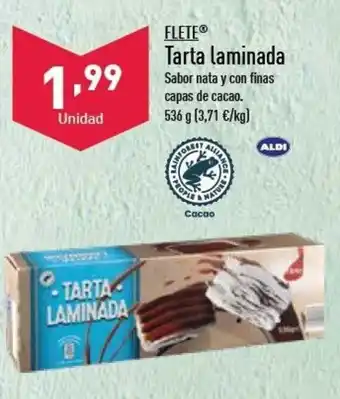 ALDI Flete Tarta laminada Sabor nata y con finas capas de cacao 536g oferta