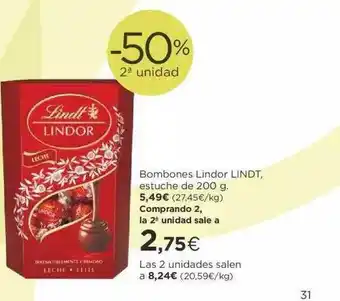 Supercor -50% 2a Unidad Bombones Lindor Lindt Estuche oferta