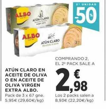 Supercor Exprés 2a Unidad -50% Atún Claro En Aceite De Oliva O En Aceite De Oliva Virgen Extra Albo oferta