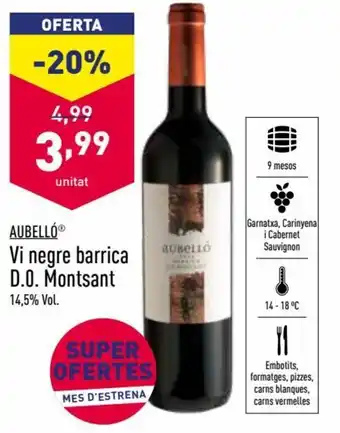 ALDI Aubello Vi negre barrica D.O. Montsant oferta