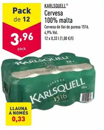 ALDI Karlsquell Cervesa 100% malta oferta