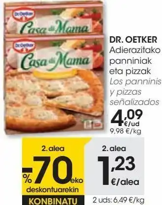 Eroski Dr.oetker los panninis y pizzas señalizados oferta