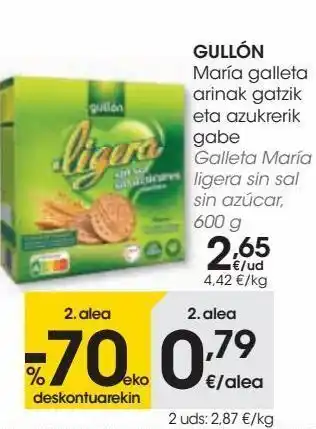 Eroski Gullón galleta maría ligera sin sal sin azúcar oferta