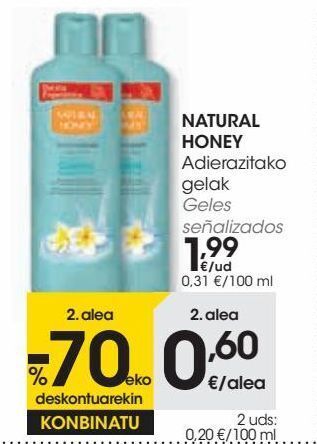 Eroski Natural honey geles señalizados oferta