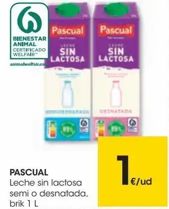 Eroski Pascual leche sin lactosa semi o desnatada brik 1 l oferta