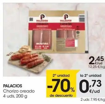 Eroski Palacios chorizo oreado 4 uds oferta