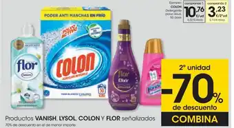 Eroski Productos vanish, lysol, colon y flor señalizados oferta