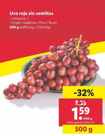 Lidl Uva roja sin semillas oferta