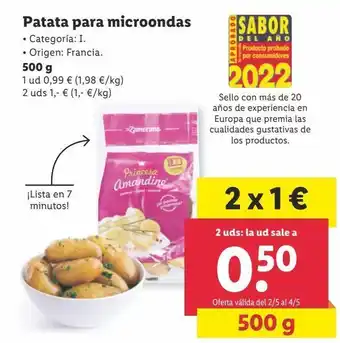 Lidl Patata para microondas 500g 2 x 1 oferta
