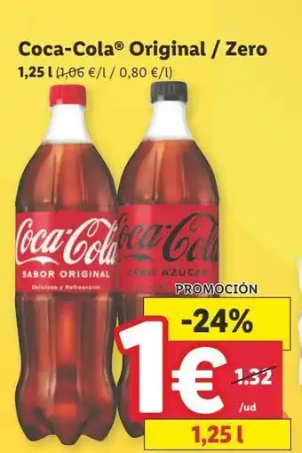 Lidl Coca-cola original / zero 1,25 l oferta