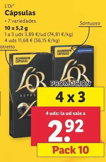 Lidl Cápsulas l'or 4 x 3 oferta