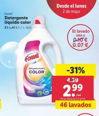 Lidl Detergente líquido color formil 3 l oferta