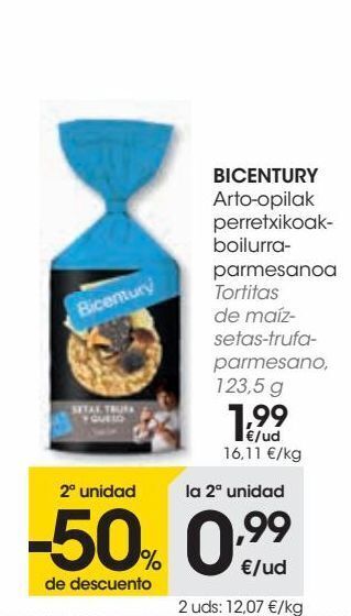 Eroski Bicentury tortitas de maíz-setas-trufa-parmesano oferta