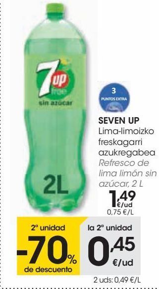 Eroski Seven up refresco de lima limón sin azúcar oferta
