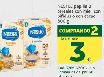 HiperDino Nestlé papilla 8 cereales con miel, con bifidus o con cacao oferta