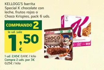 HiperDino Kellogg's barrita special k chocolate con leche, frutos rojos o choco krispies, pack 6 oferta