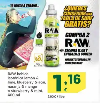 HiperDino Raw bebida isotónica lemón & lime, blueberry & acai, naranja & mango o strawberry & mint oferta