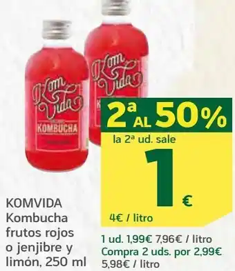 HiperDino Komvida kombucha frutos rojos o jengibre y limón oferta