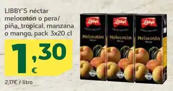 HiperDino Libby's néctar melocotón o pera/ piña, tropical, manzana o mango, pack 3 oferta